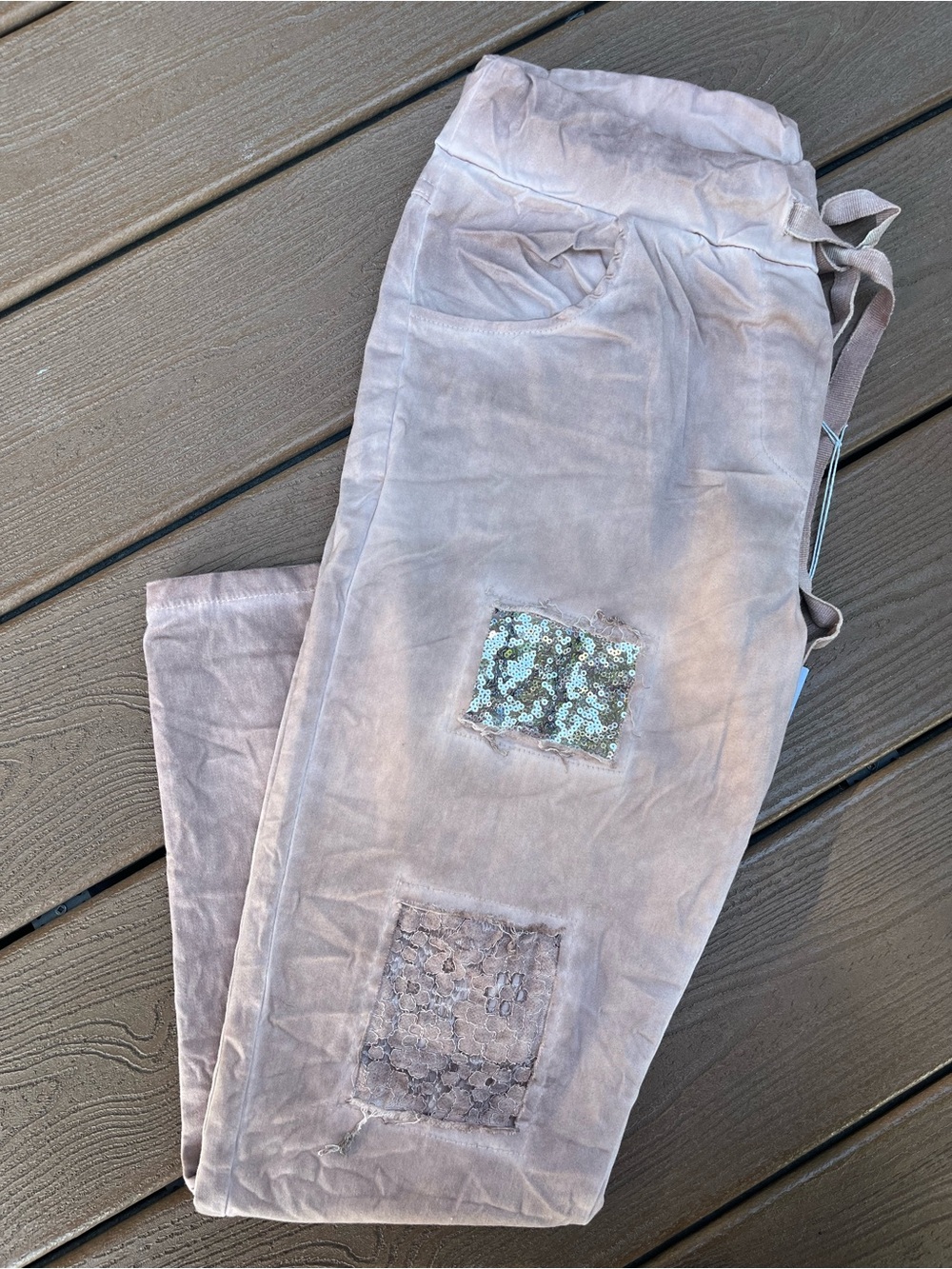 Grey Violet Made in Italy Sequin Lace Patch Distressed Jogger Pants NWT S/M - Picture 6 of 15